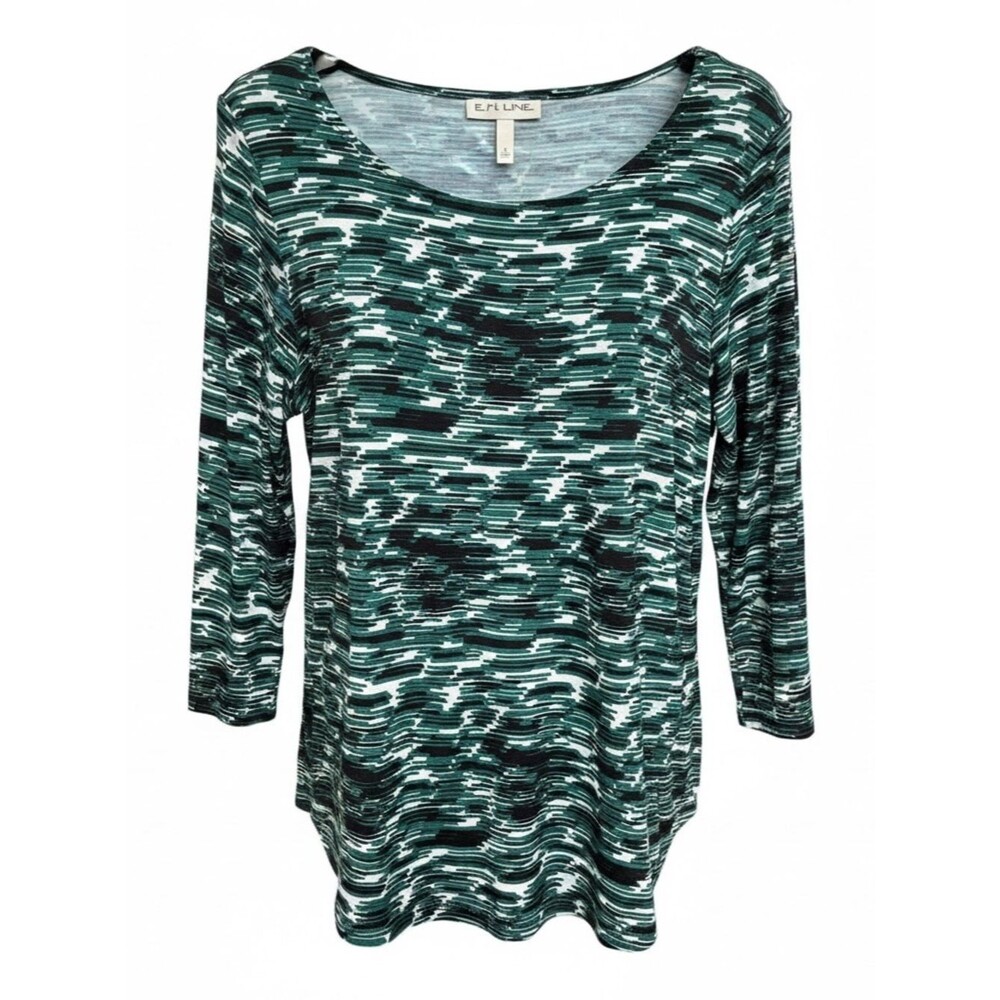Emaline NWT Green Patterned Scoop Neck 3/4 Sleeve Top Women’s M